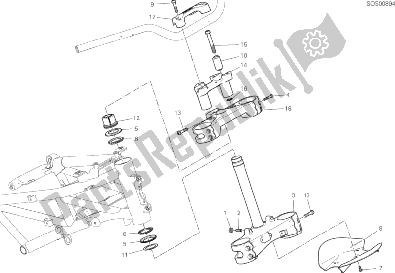 Tutte le parti per il Gruppo Base Cannotto Di Sterzo del Ducati Multistrada 1260 S ABS USA 2020